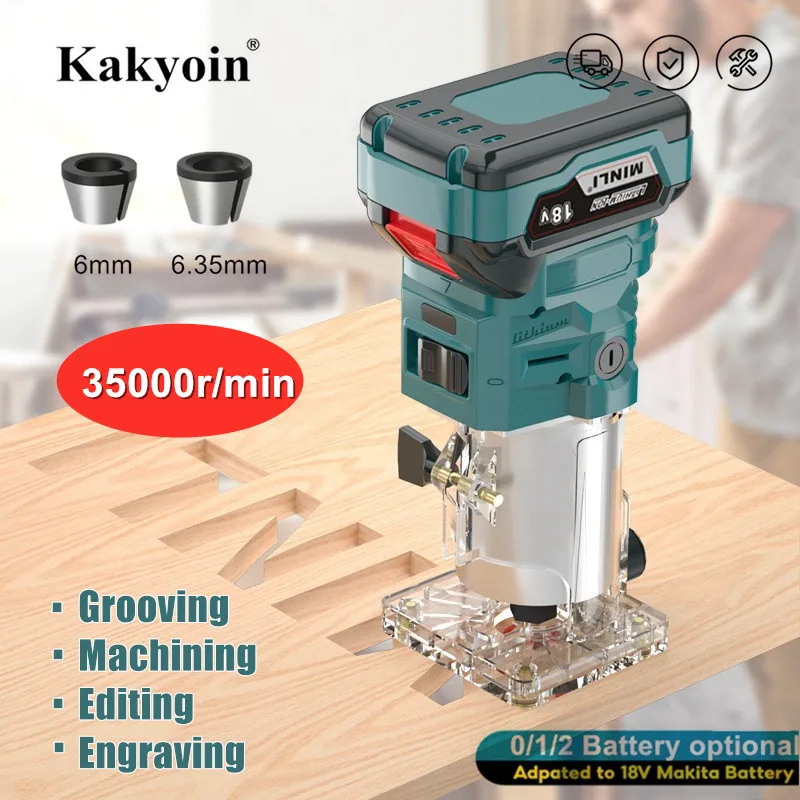 

35000r/min Wood Electric Trimmer Router Wood Milling Machine with 2 Chucks 6/6.35mm Carpentry Trimming Tools Laminate Trimmer