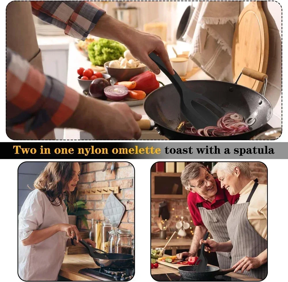 Steak Spatula Dual-Function Nylon Steak Spatula and Clip Frying Food Handling Egg Cooking Grilled Bread Flipping