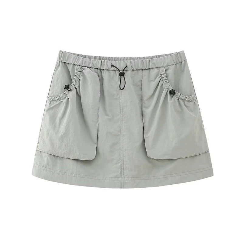 

YENKYE Summer Women Vintage Drawstring Elastic High Waist Cargo Shorts Skirts