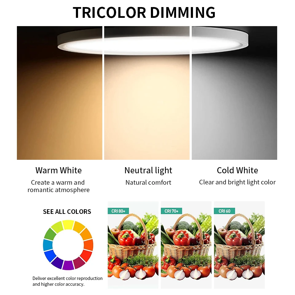 LED Ceiling Light Smart Remote Control Lamp 80W AC220V Tricolor Black Grey Golden Coffee Suitable For Indoor Bedroom Livingroom