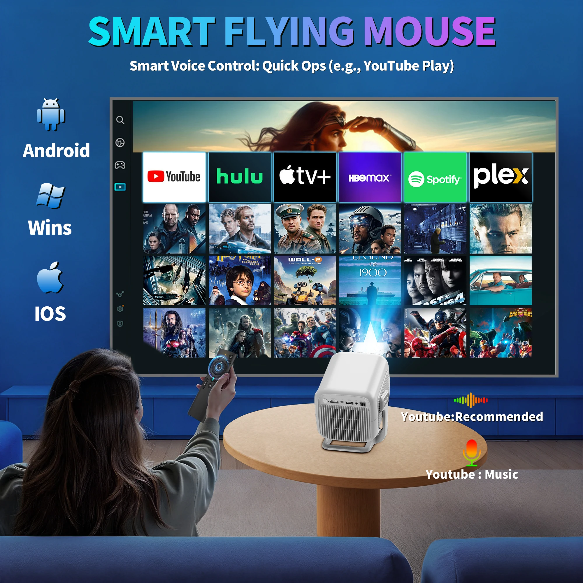Mini Proiettore Smart 2025 WiFi 6: Portatile Full HD 1080p 4K, Keystone Auto, Zoom E Supporto 120° - 4