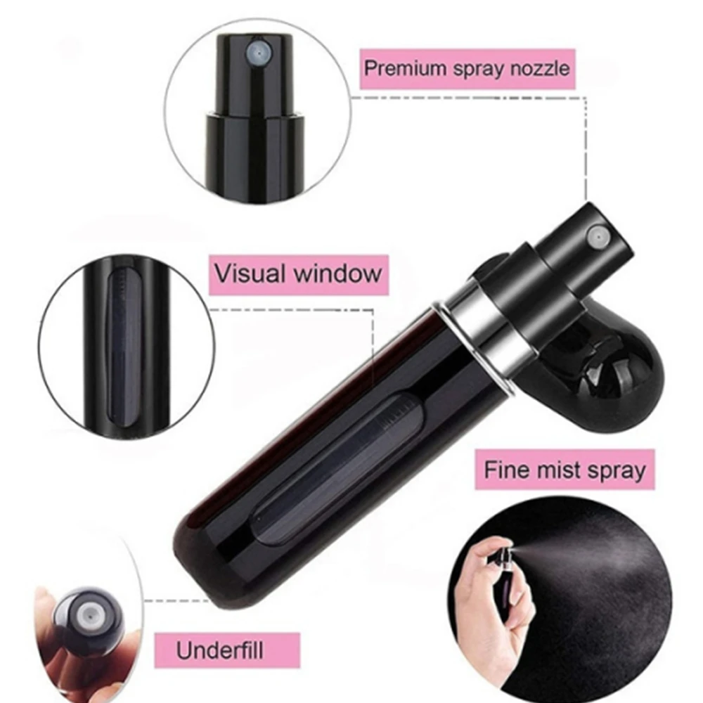 Perfume Spray Bottle 1/2/4pcs Mini Portable Refillable Aluminum Atomizer Bottle 5ml Refill for Travel
