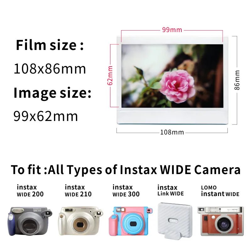 Opfattelse rør guiden 10-50 Sheets Fujifilm Instax Wide Film Instant White Edge For Fuji Camera  100 200 210 300 500AF Lomography Wide Link Wide Fuji
