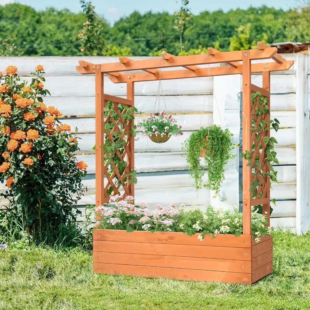 Wood Raised Garden Bed with Trellis 6