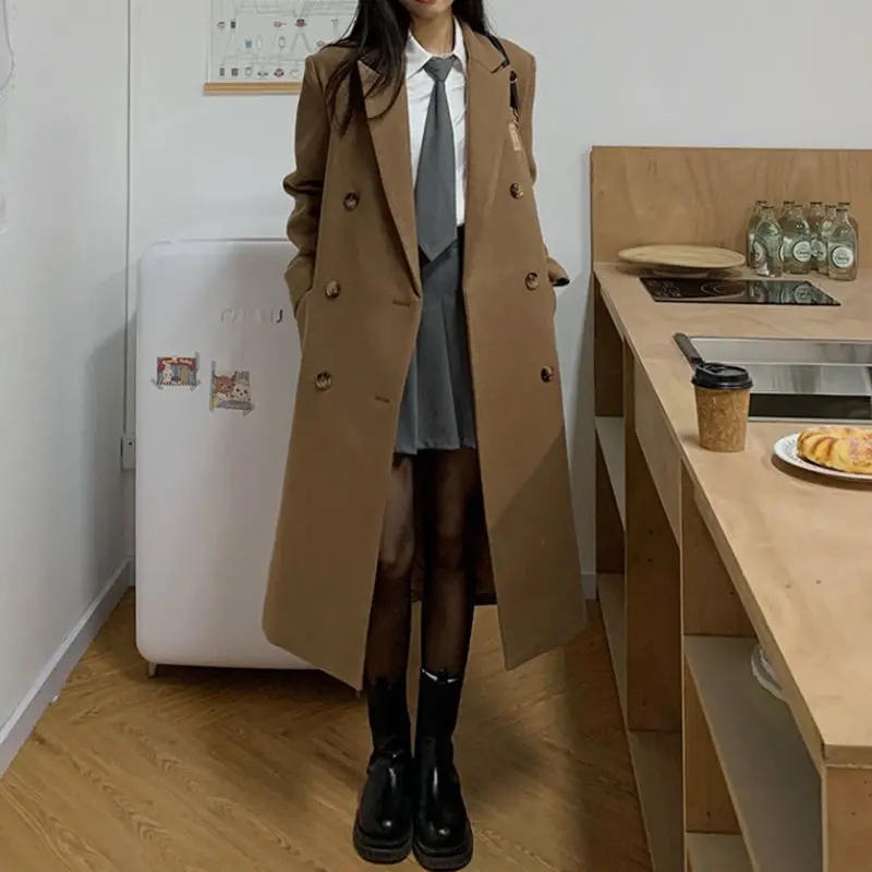 

2023 Autumn Winter New Long Sleeve Thickening Polo Solid Hepburn Style Loose And Elegant Women's Korean Edition Woolen Coat