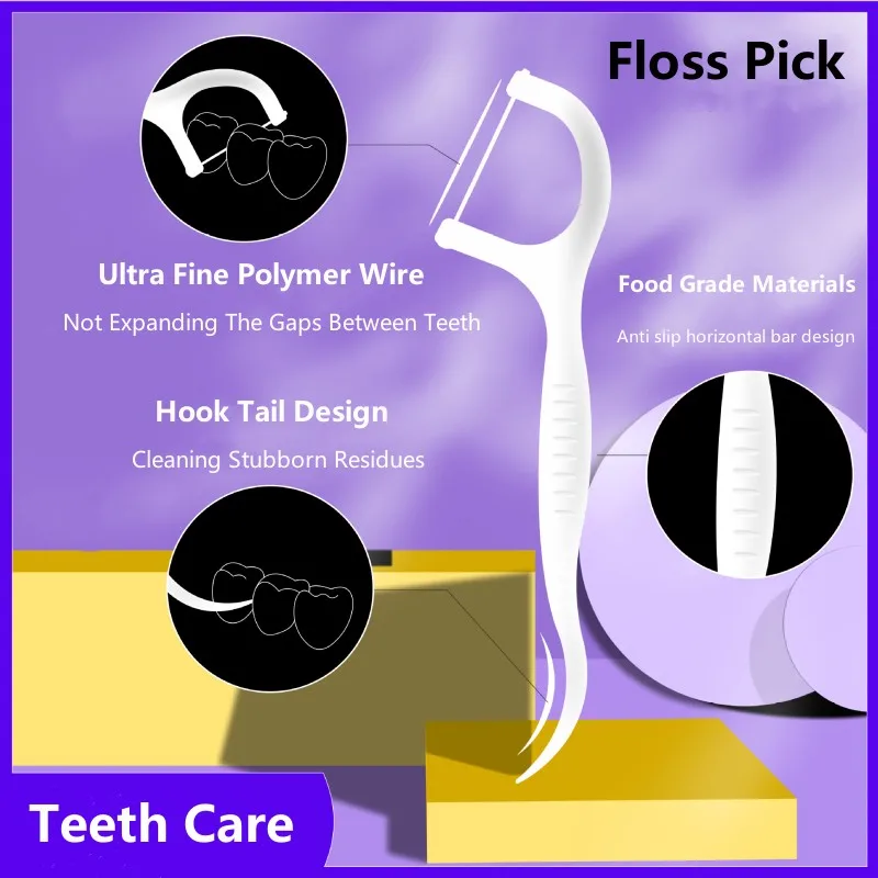 

50pcs Teeth Care Dental Floss Picks Clean Between Teeth Flosser Toothpicks Travel Portable Disposable Tooth Picks