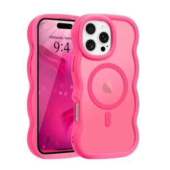Luxury Wavy Frame Matte Case For iPhone 17 16E 16 15 14 13 12 Pro Max Plus Air Magsafe Wireless Charge Shockproof Armor Cover 1