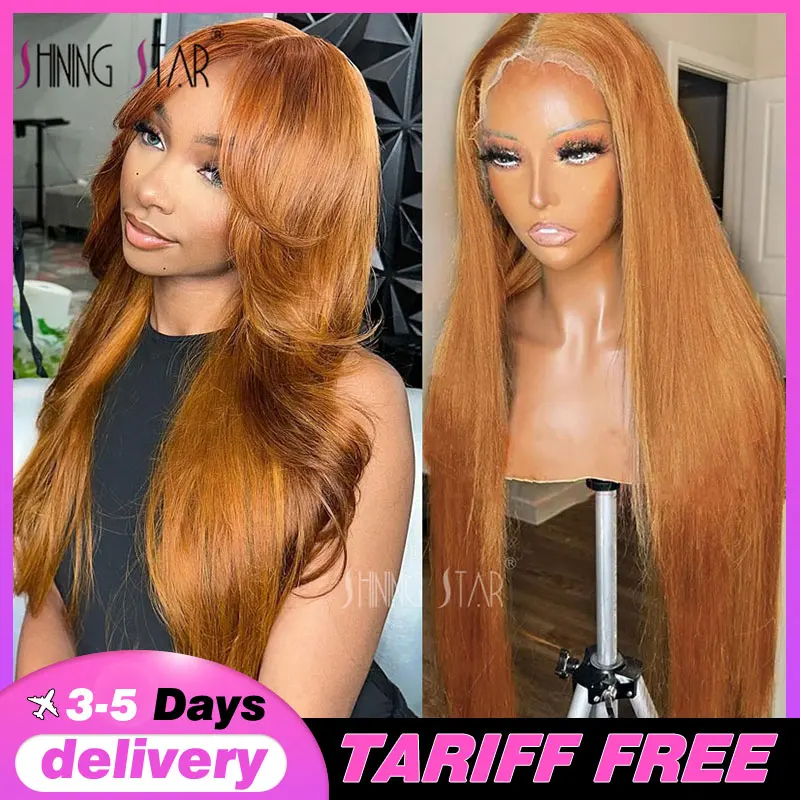 180% 30 34" Ginger Blonde Bone Straight 13X4 13X6 Lace Front Human Hair Wig Brazilian Colored Hd Transparent Lace Frontal Wigs 1