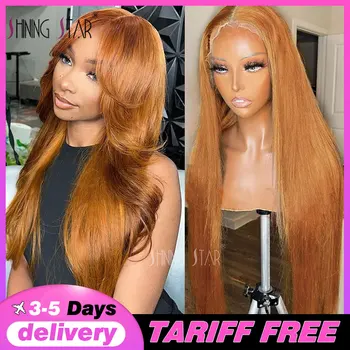 180% 30 34" Ginger Blonde Bone Straight 13X4 13X6 Lace Front Human Hair Wig Brazilian Colored Hd Transparent Lace Frontal Wigs 1