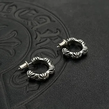 2025 hot selling brand jewelry cross flower hoop earrings Thai silver exaggerated earrings niche high-end cross-border