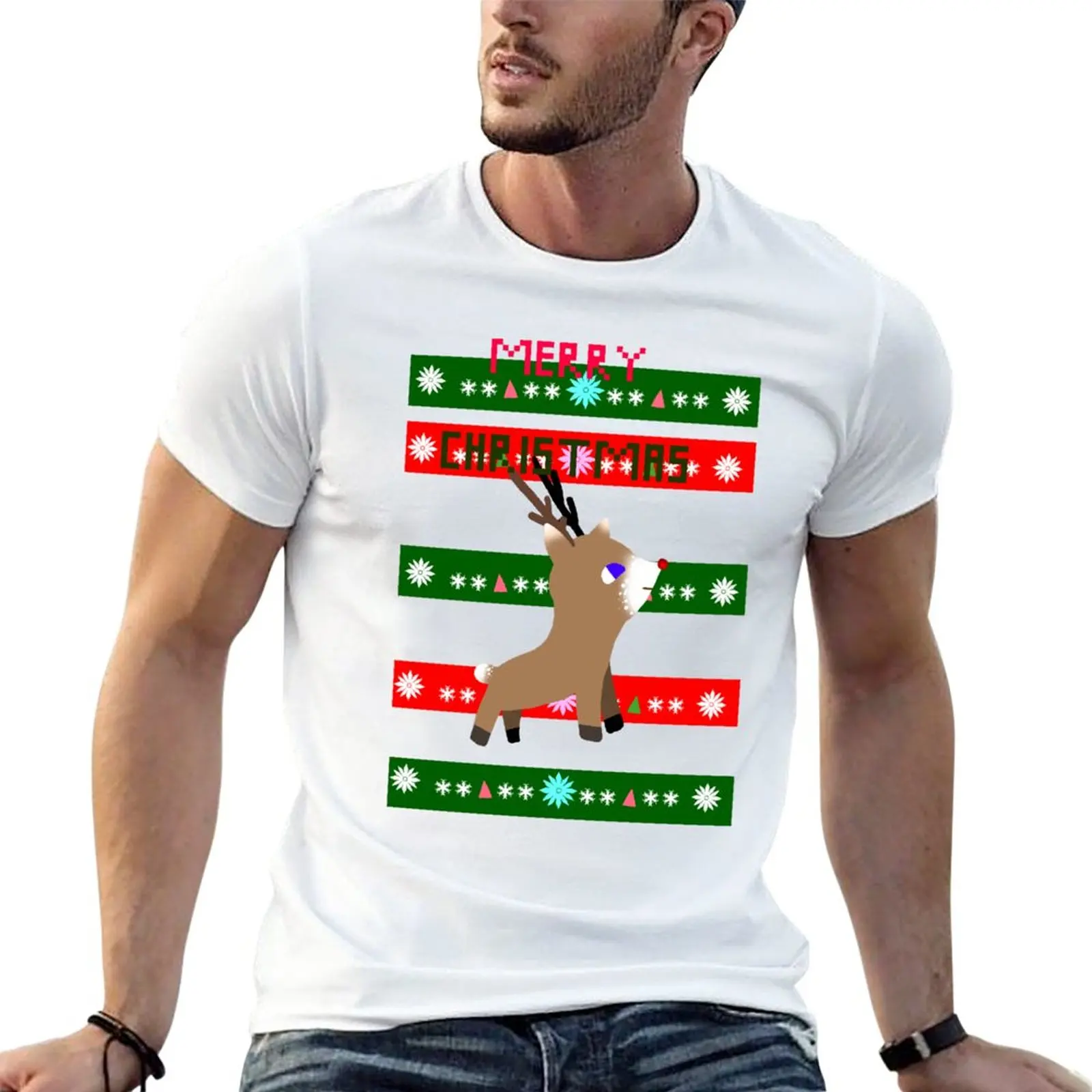 

Ugly Christmas Sweater Rudolph T-Shirt sports fans cute clothes mens clothing