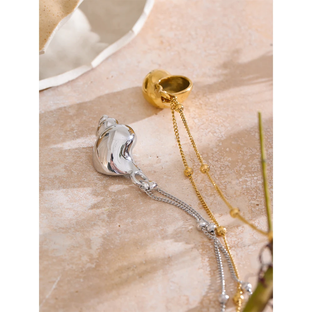 Yhpup 2025 Summer Ocean Style Metal Conch Pendant Necklace