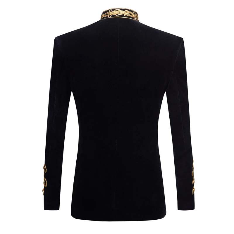 Mens Stylish Court Prince Black Velvet Gold Embroidery Blazer Suit Jacket Wedding Party Prom Suit Blazers Stage Singer Costumes 2