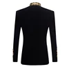 Mens Stylish Court Prince Black Velvet Gold Embroidery Blazer Suit Jacket Wedding Party Prom Suit Blazers Stage Singer Costumes 2