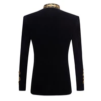Mens Stylish Court Prince Black Velvet Gold Embroidery Blazer Suit Jacket Wedding Party Prom Suit Blazers Stage Singer Costumes 2