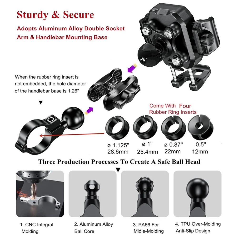 Enhanced Motorcycle Phone Holder with Wireless Charger and Fast Charging USB Port