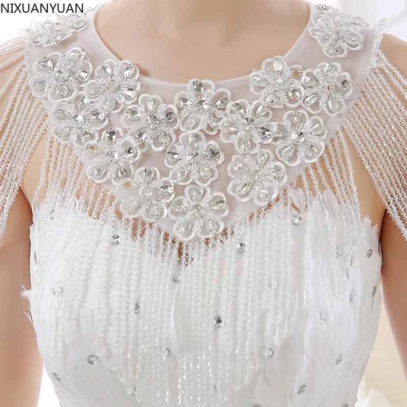 Wholesale 2023 Luxurious Crystal Rhinestone Bling Bling Bridal Wraps White Lace Wedding Shawl Jacket Bolero Wrap Bridal Wedding