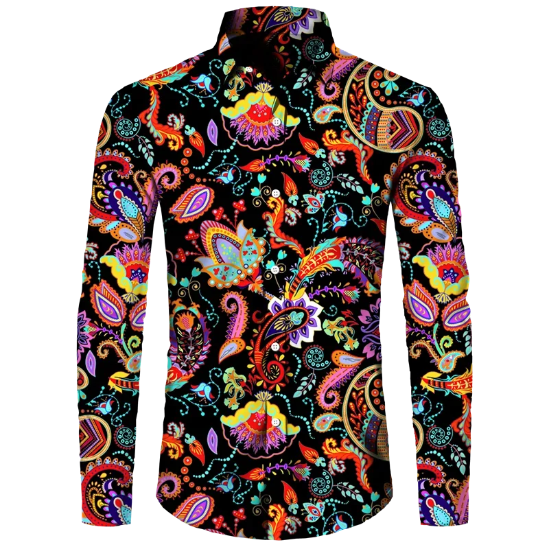 thumbnail image 1 of Camisa de moda para hombre, estampado 3D de flores de anacardo de cachemira, cuello vuelto, botones, manga larga, ropa de calle vintage para hombre y mujer, 1 of 5