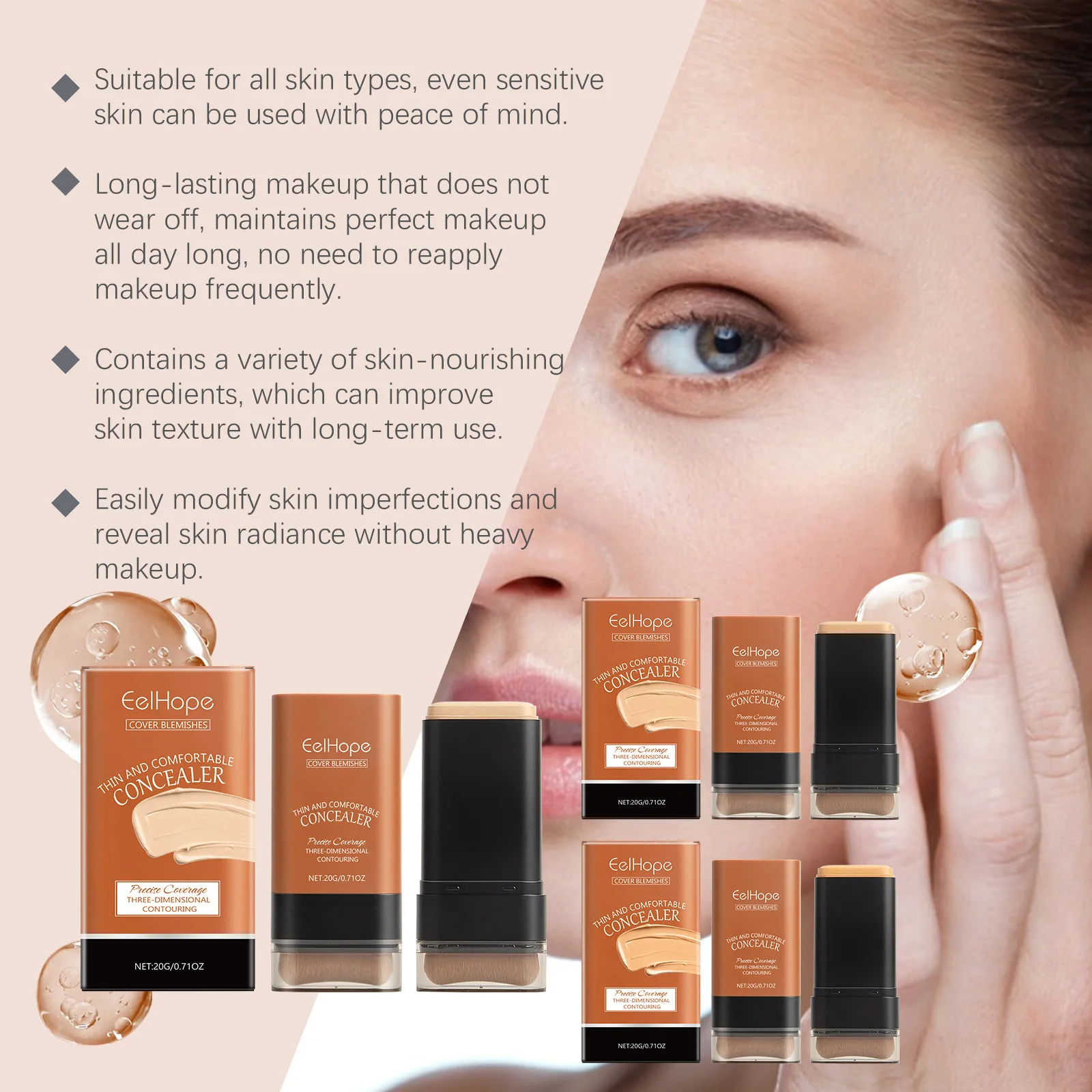 Matte Foundation Cream Stick Multi-use Eraser Makeup Full Coverage Waterproof Long Last Oil-Control Cover Acne Base with Brush 5