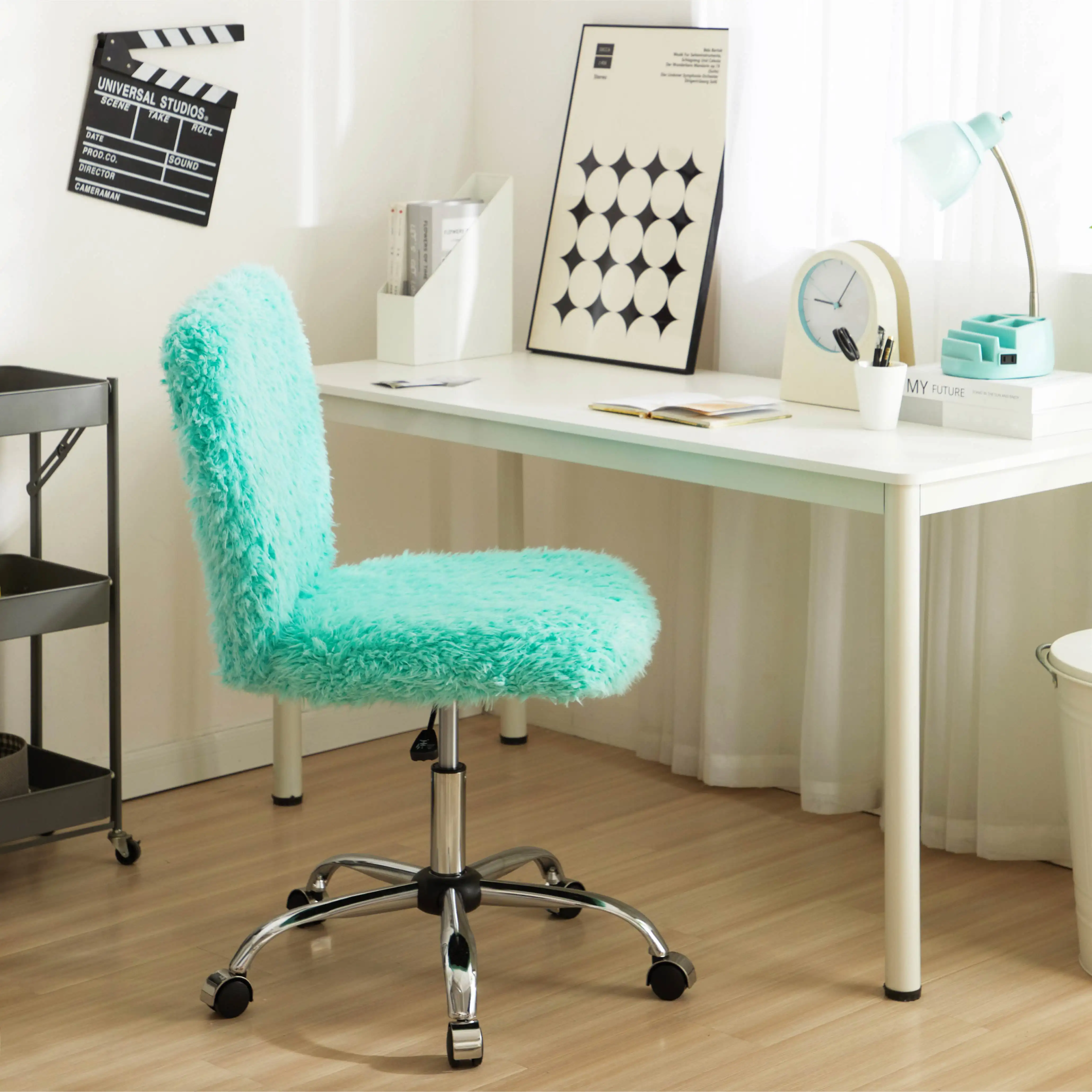 Faux Fur Armless Swivel Task Office Chair