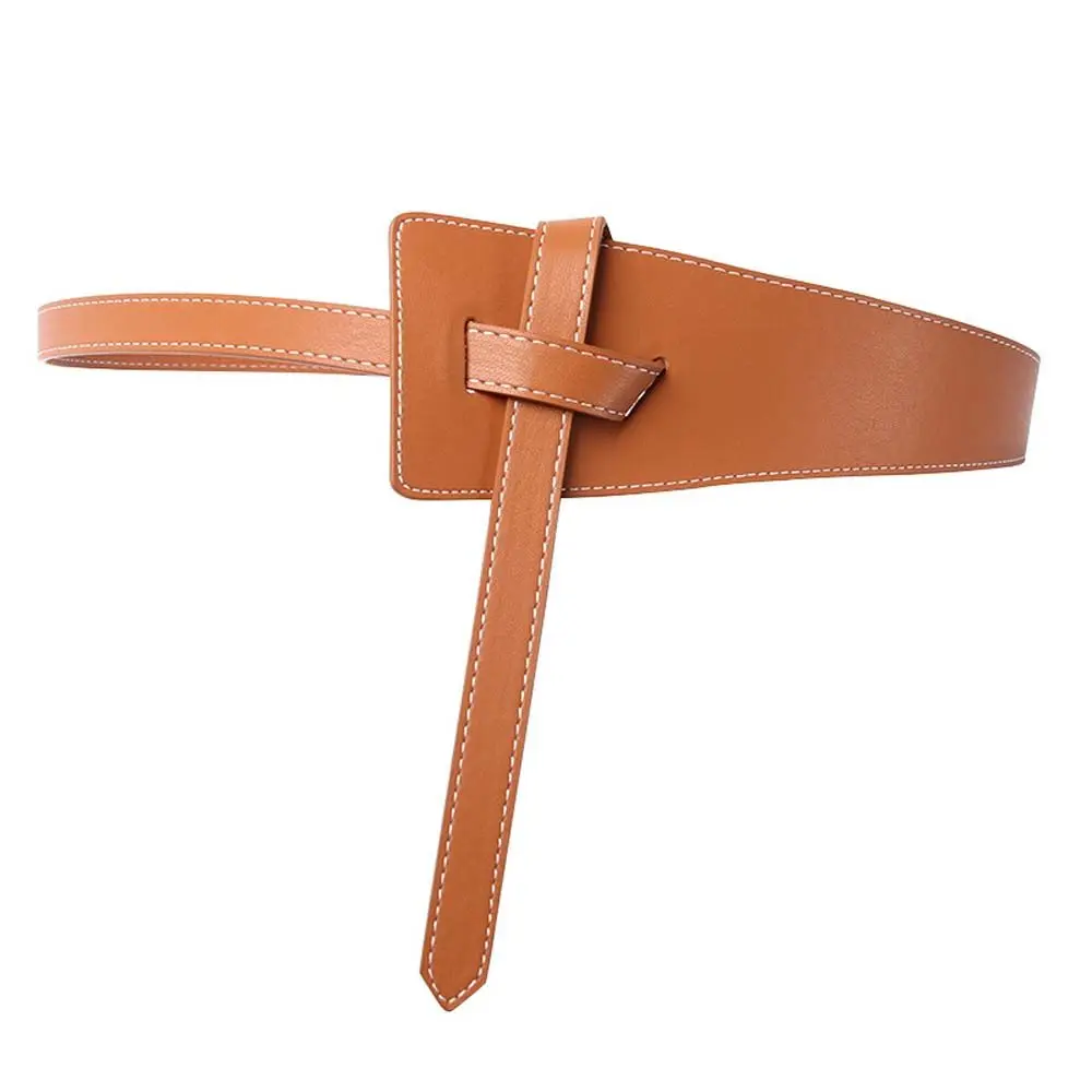 

PU Leather Clothing Accessories Solid Color Vintage PU Leather Cummerbund Women Waistbands Wide Corset Belt Knotted Waist Strap