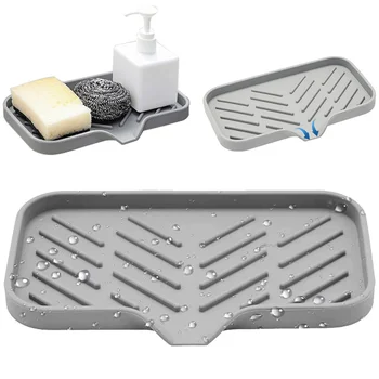 실리콘 수도꼭지 매트 주방 싱크대 트레이, 비누 디펜서 스폰지 배수 패드, 싱크대 물튀김 건조 매트, 조리대 보관 트레이