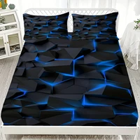 Ensemble de 3 draps-housses imprimés géométrie visuelle effet vertiges, 100 % polyester respirant, pour la décoration intérieure, avec 2 taies d'oreiller 4