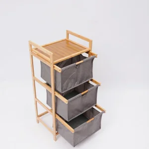  freestanding bamboo laundry 3 section laundry organizer hamper