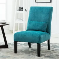Pisano Teal Blue Fabric Armless Contemporary Accent Chair with Kidney Pillow 1