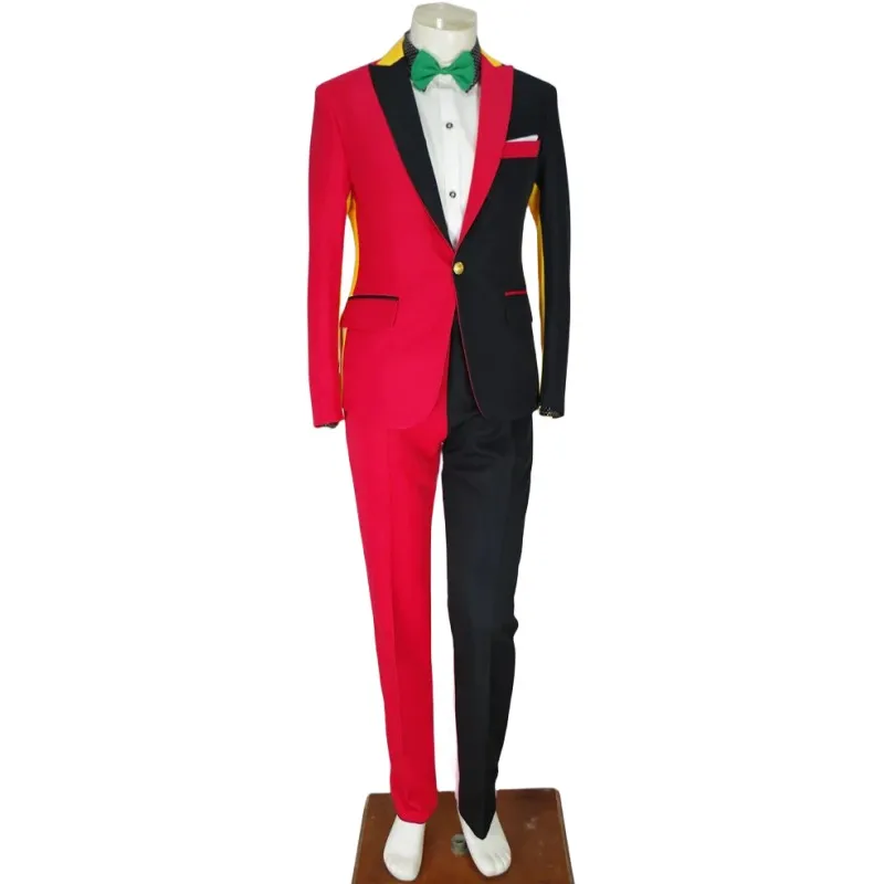 

Irregular Color Patchwork Suit Wedding Party Singer Host Blazer Pants Set Slim Nightclub Stage Performance Tuxedo 2 Piece Outfit