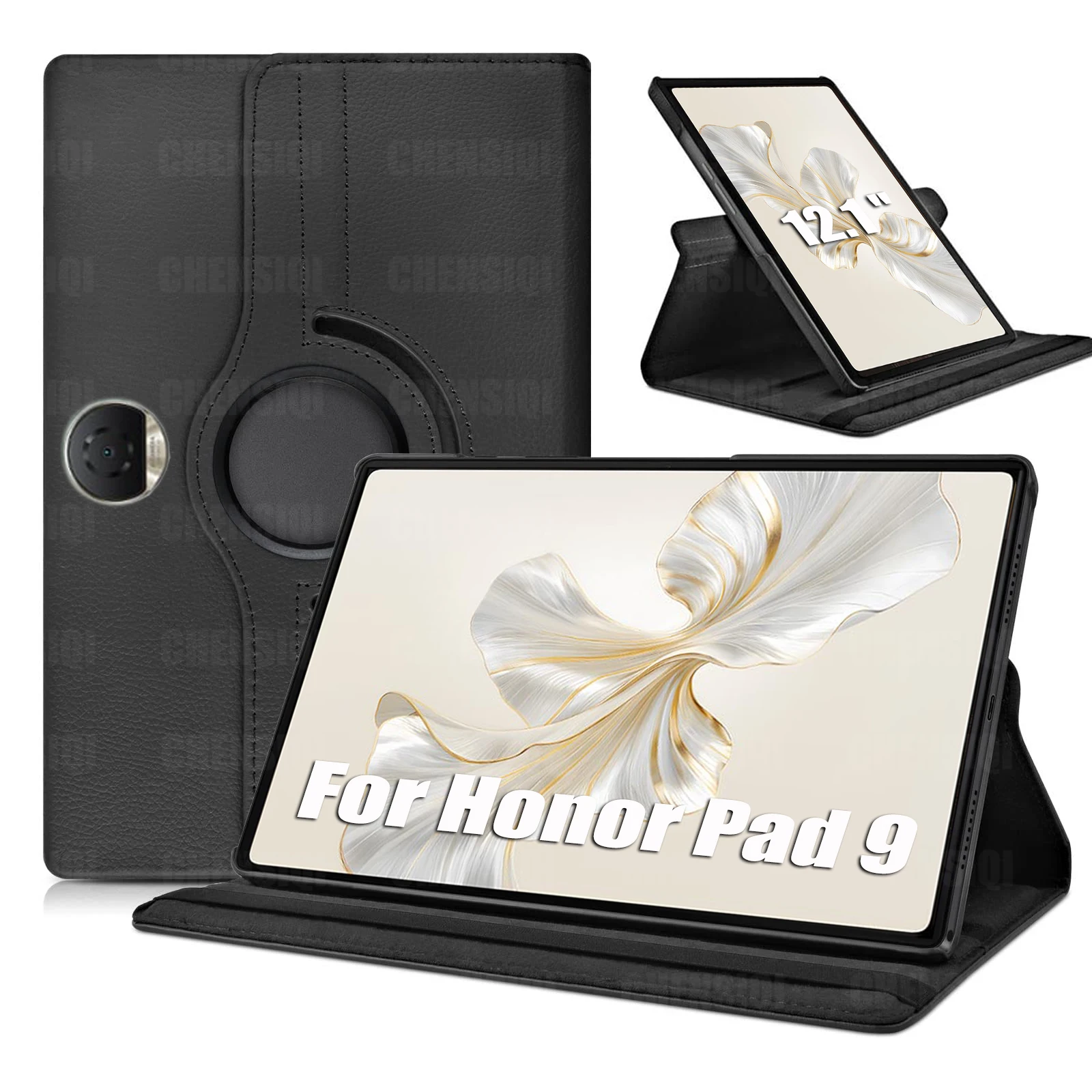 Premium PU Leather Rotating Stand Cover with Sleep Wake Function