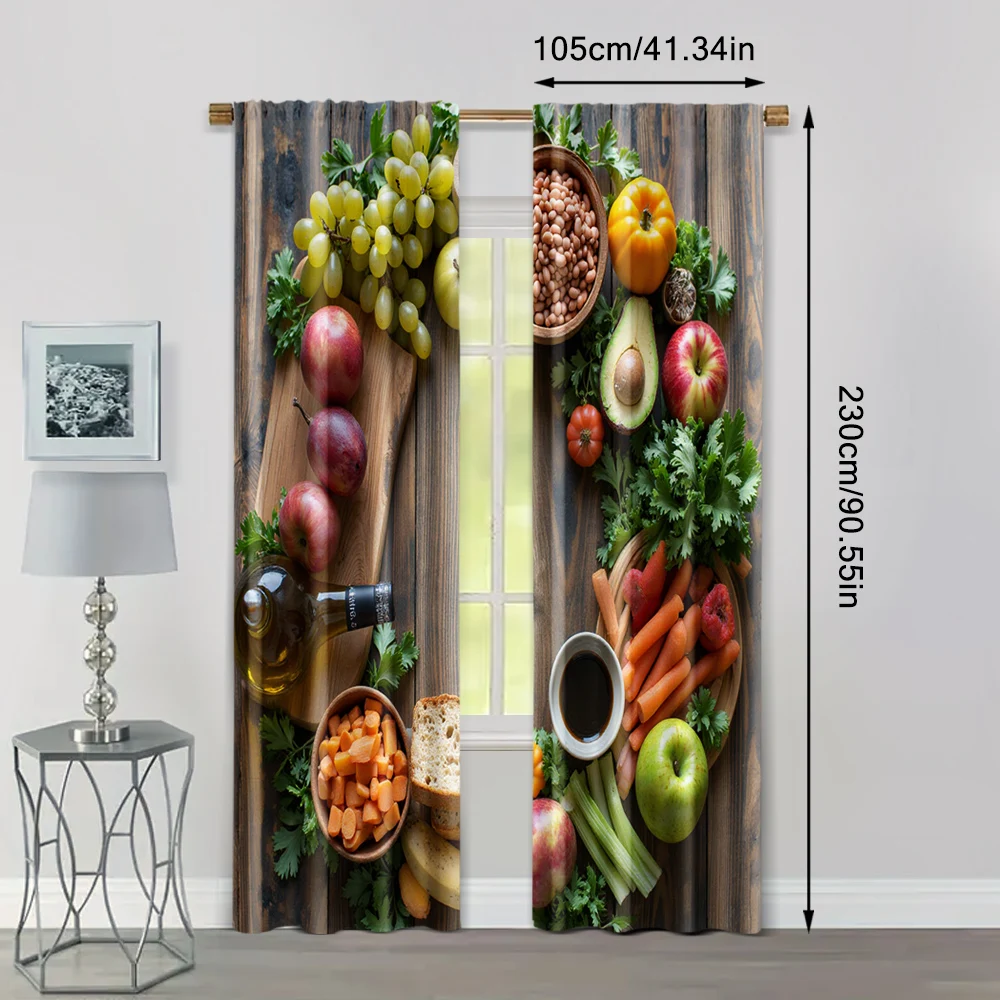 2pcs, Popular Curtains 2D print Vibrant Fruits & Veggies Versatile Fabric (without rod) Stuff Clearance Use for Bedroom & 4