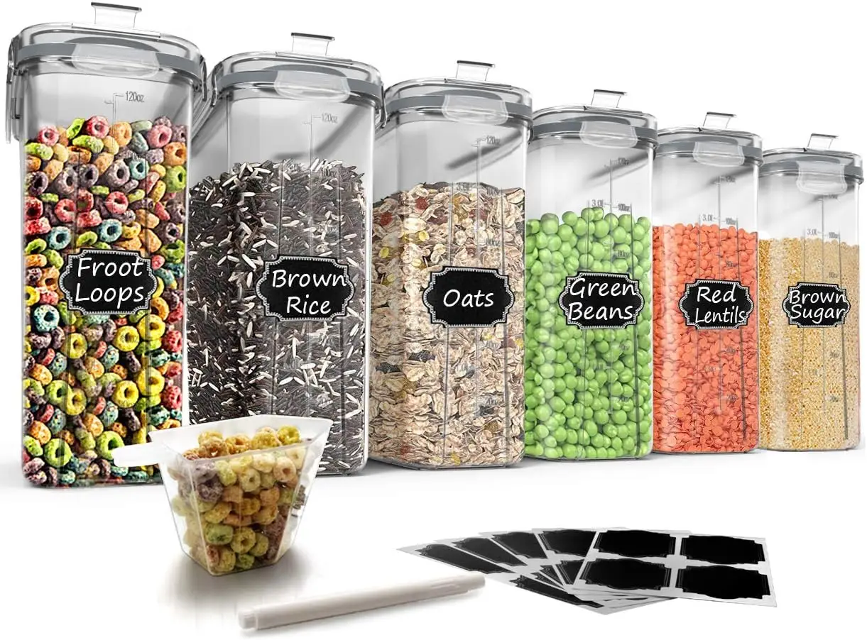 Cereal Storage Containers Set, Large BPA Free Plastic Airtight Food Storage Containers 4L /135.3oz for Cereal, Flour, Sugar, 6 P
