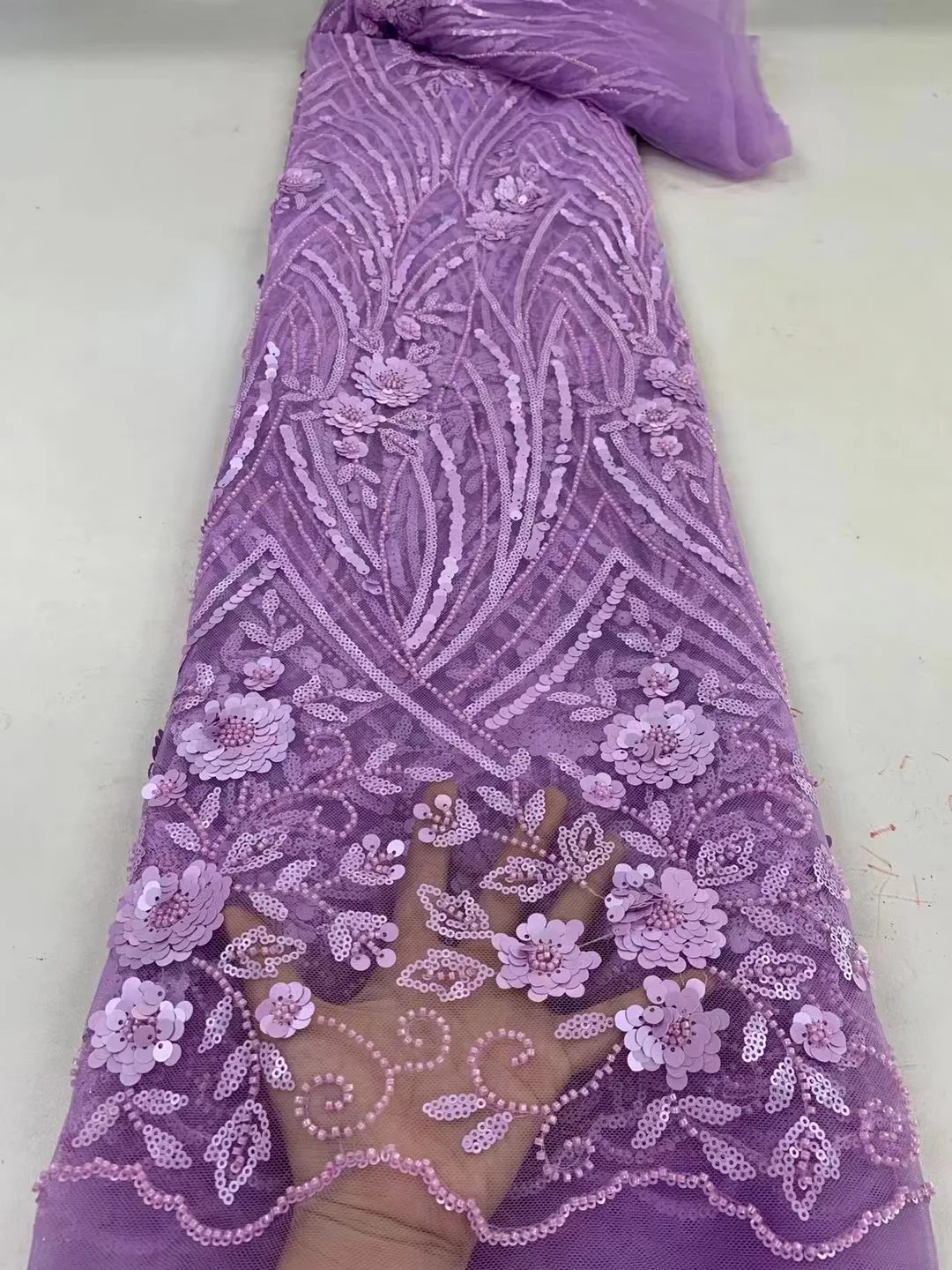 

Purple African Sequins Lace Fabric 2023 Latest French Nigerian Embroidery Mesh Lace Fabric For Wedding Party Dress Sewing