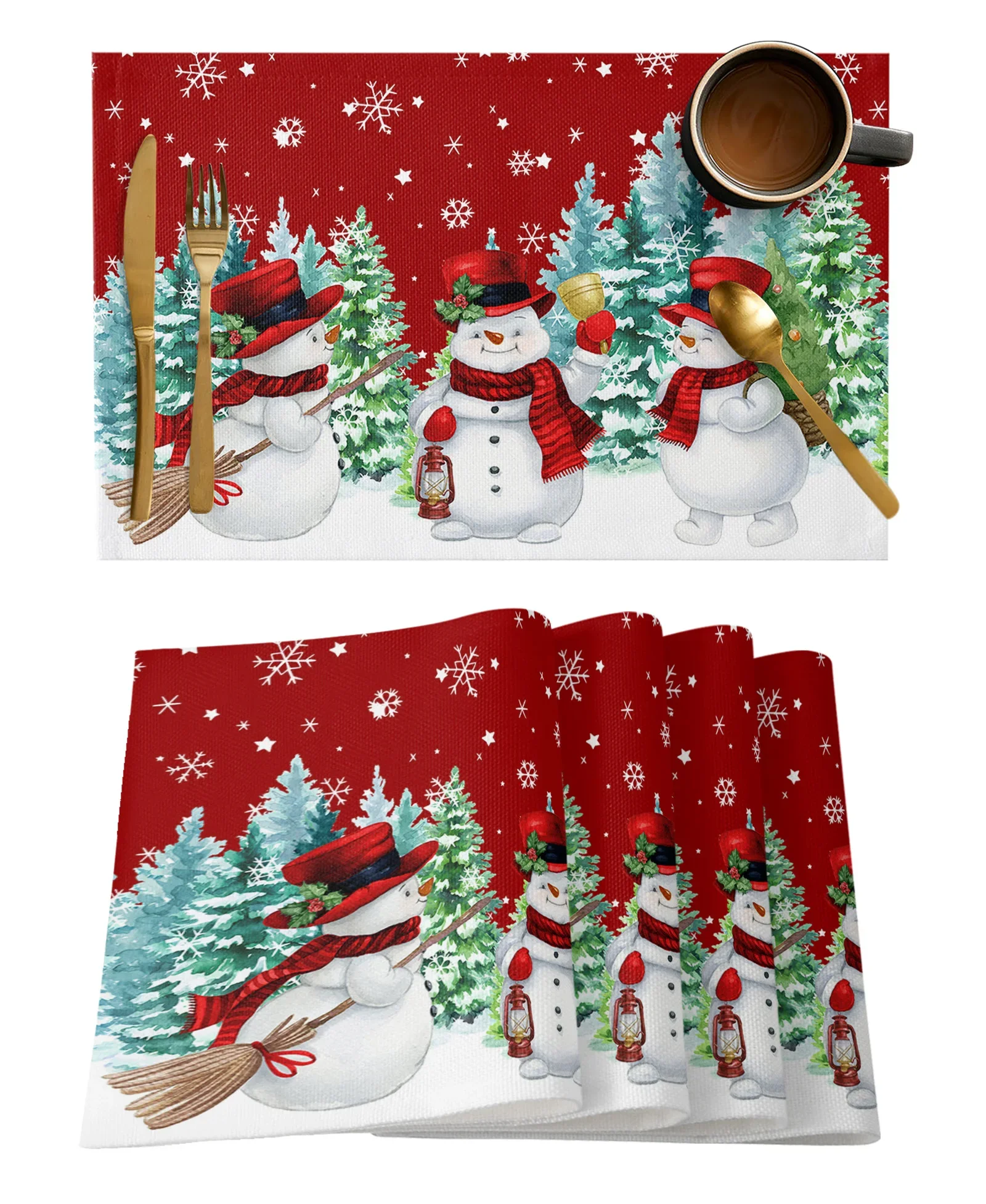 ChristmasSnowflakePineSnowmanRedTableMatXmasHolidayKitchen