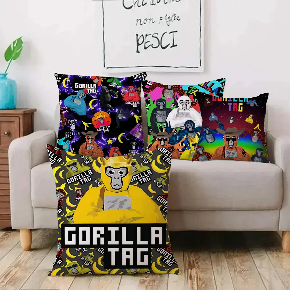 Pillow Covers Cartoon Novelty Cool Gorilla Tag Cartoon Sofa Decorative Home Double-sided Printing Short Plush Cute Cushion Cover