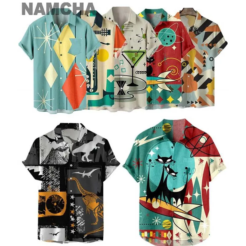 Summer Beach Style Men's Hawaiian Shirts 3D Printed Casual Musical Instruments Tops Loose Short-sleeve Blouses Camicias