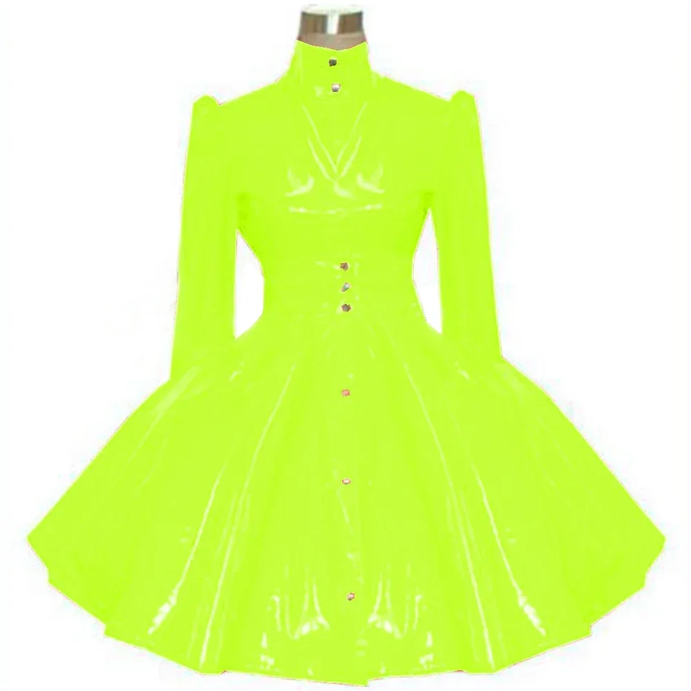 wetlook faux pu leather A line dress pvc rubber Lolita Plus Size Puff Long Sleeve Dress Costumes Princess Original Dress 7XL