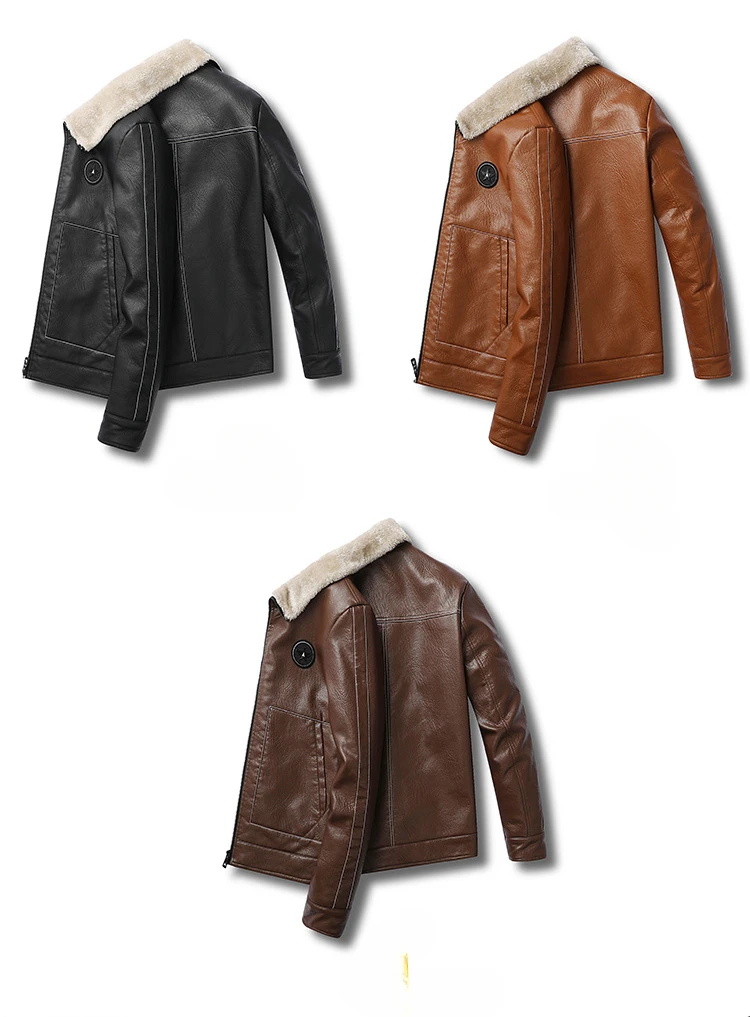 Description Picture 4 of itemMens Leather Integration of fur Jacket Wholesell Price Autumn And Winter Artificial Velvet Fur Warm Jacket For Man Size L-4XL