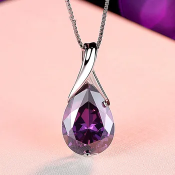 925 Sterling Silver Female Stone Pendant Chain Natural Amethyst Necklace for Women Fashion Party Fine Jewelry Chain Gift