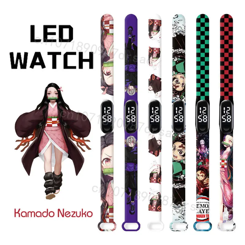 

Demon Slayer Watch Band Tanjirou Nezuko Silicone Printing Strap Anime Large Display Digital Watchs Couple Bracelet Student Gifts