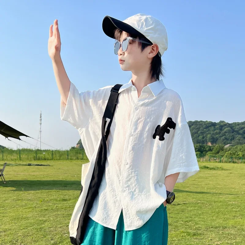 Cool Casual Short Sleeve Shirt for Boys Summer Fashionable Children's Clothing from Mainland China AE Stock