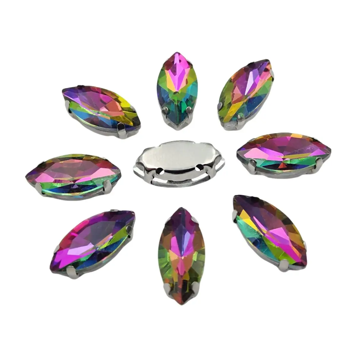Elegant Marquise Sew-On Rhinestone Crystals with Silver Metal Base