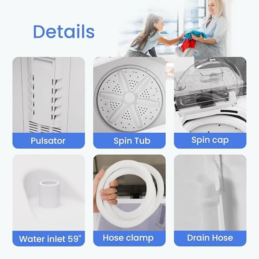Portable Washing Machine Twin Tub Washer and 6.6 Lbs Spin Cycle Compact Washing Machine 4
