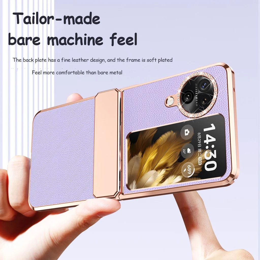 PU Leather Hard Plating Phone Case For OPPO Find N3 Flip 5G Electroplated Frame With Hinged Shockproof Cover For Find N 3 Flip
