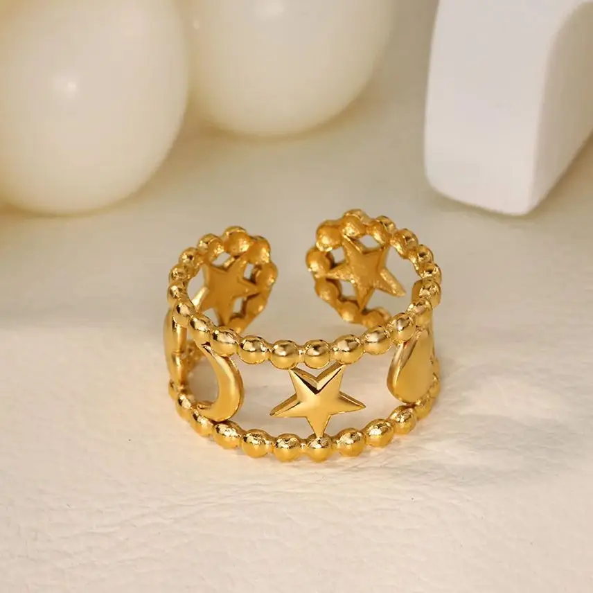 Moon Jewelry Geometric Stainless Steel Adjustable Finger Rings for Women