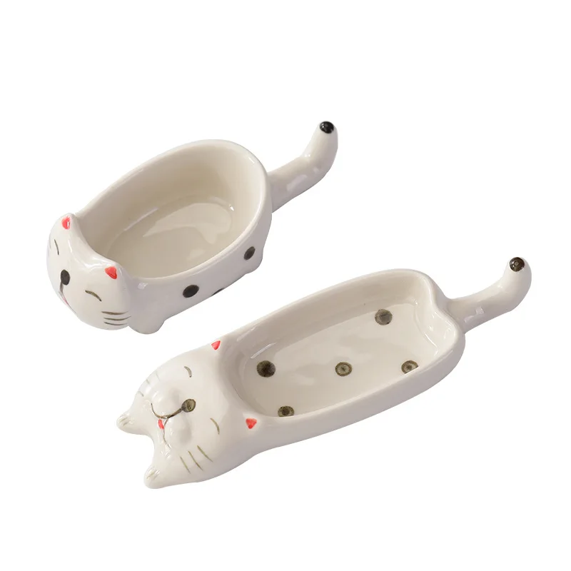 1/2 Pcs Kitchen Ceramic Dipping Bowls Seasoning Plate Cute Animal Cat Shape Tableware