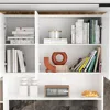 2-in-1Computer Desk for2Person with 82.7" Tall Bookshelf&3-Color Lights,90.6"L-Office Desk with4Drawers,14Shelves&6 Glass Doors 5