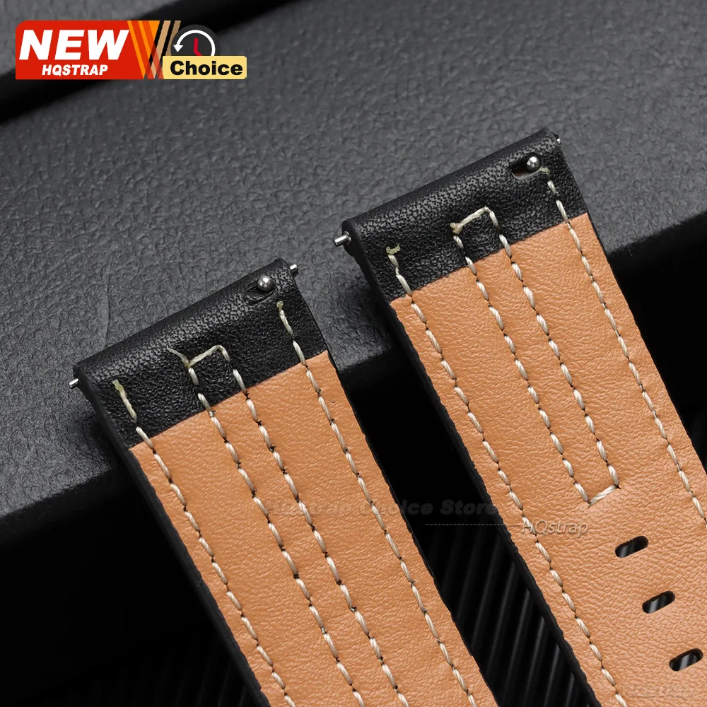 Vintage Handmade Leather Smartwatch Strap - Buckle & Stitching Design, 22mm Bracelet