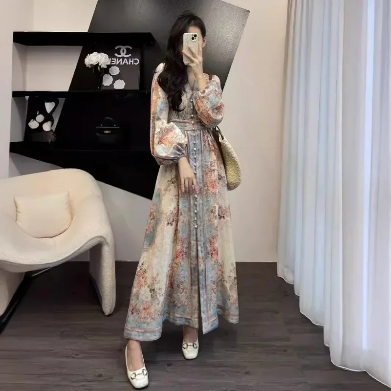 

New Sexy Sense Women's French Tea Casual Wear Bohemian Belt Slim Elegant Long Sleeve Summer Dress Senior New 2024 Vintage Dress